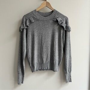 [design lab] ruffle shoulder long sleeve crewneck sweater gray melange M